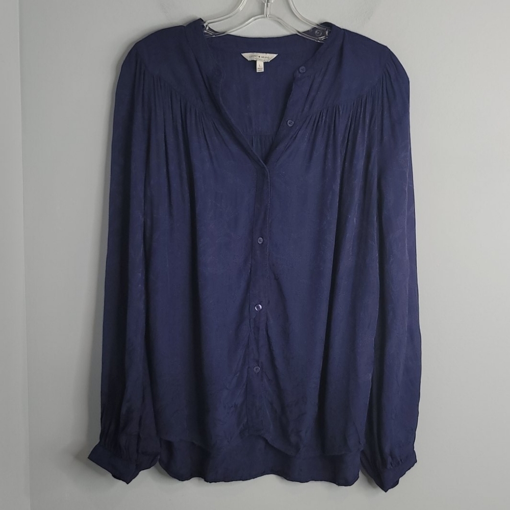 Lucky Brand jacquard yoke peasant boho top Large